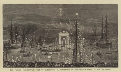 Der französische Präsidentenbesuch in Cherbourg, Illuminationen der französischen Flotte im Dockyard